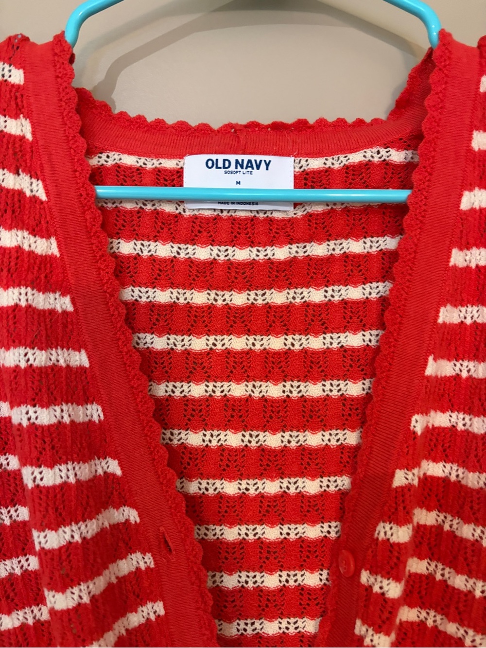 Old Navy Red and White Striped V-Neck Cardigan - Picture 4 of 6